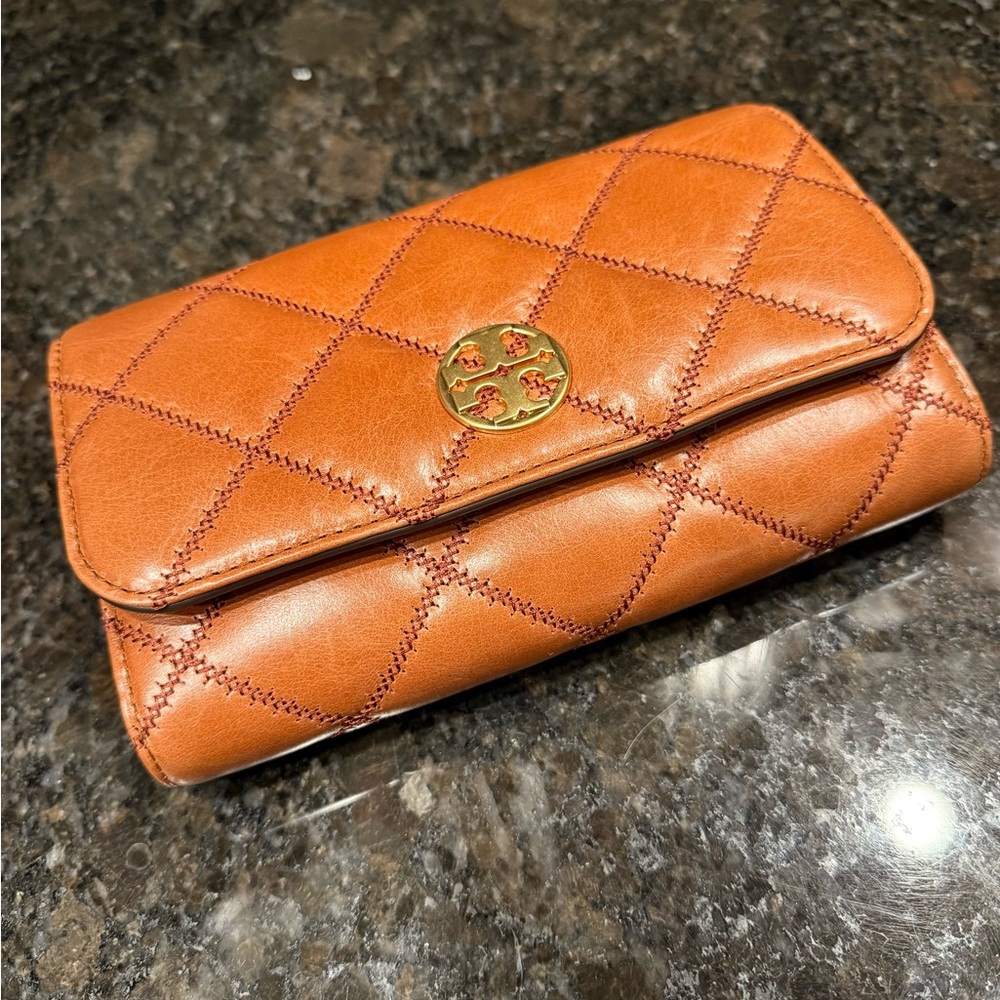 Tory Burch Willa in Dark Whiskey -  Quilted Leather Crossbody Bag